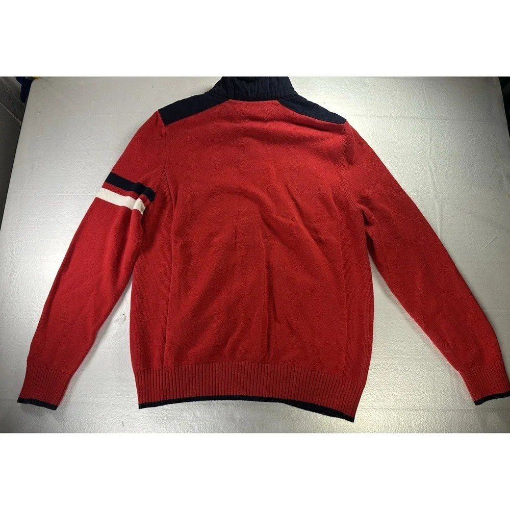 VTG Tommy Hilfiger 1/4 Zip Mens Largeee Sweater Pullover Red Embroidered Fleece